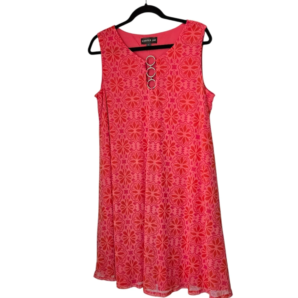 Harper 241 Floral Pattern Mini Dress with Decorative Buttons - Picture 10 of 10